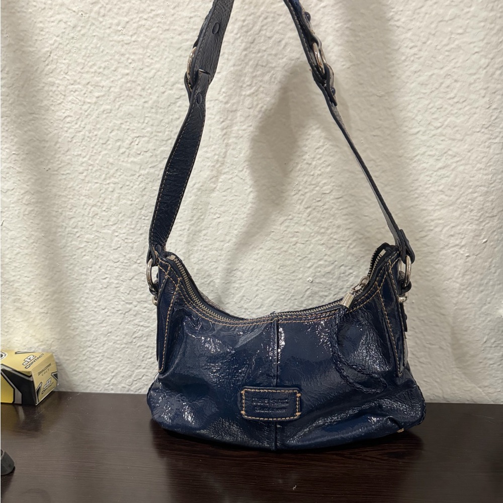 Navy Blue Leather Shoulder Bag
